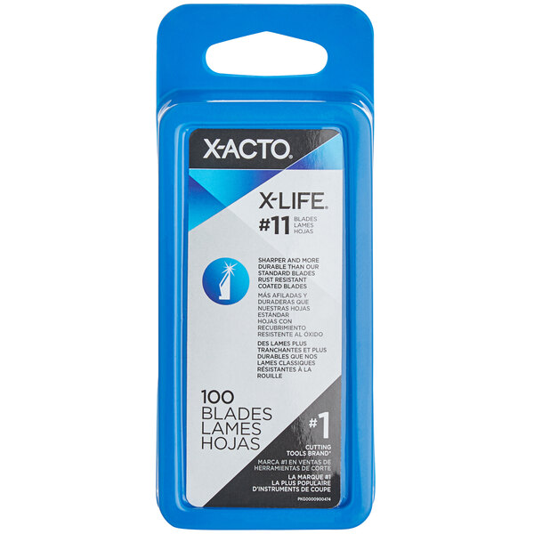 A blue package of X-Acto X611 #11 knife blades with a white label.