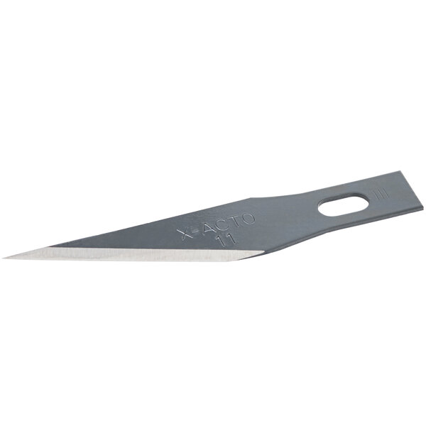 An X-Acto knife blade with a grey hole in the middle.