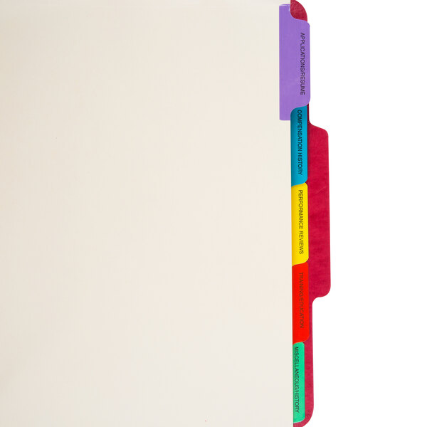 A white Pendaflex folder with colorful tabs on it.