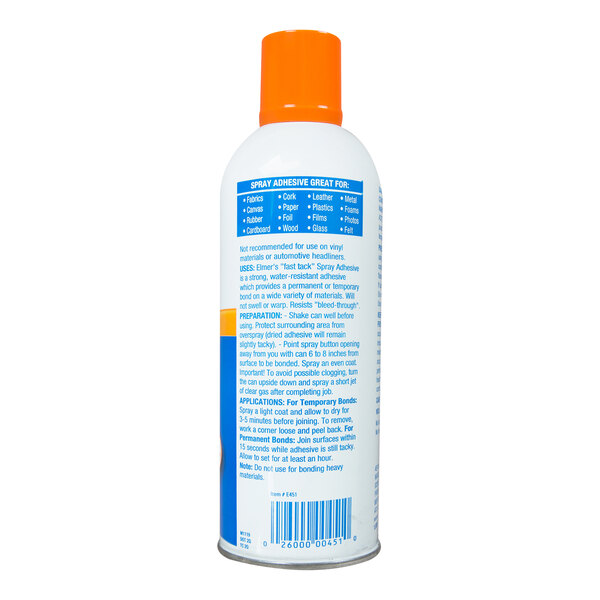 An 11 oz. can of Elmer's E451 clear spray adhesive with an orange cap.