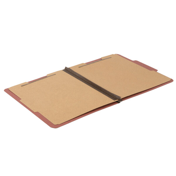 A brown folder with a red edge.