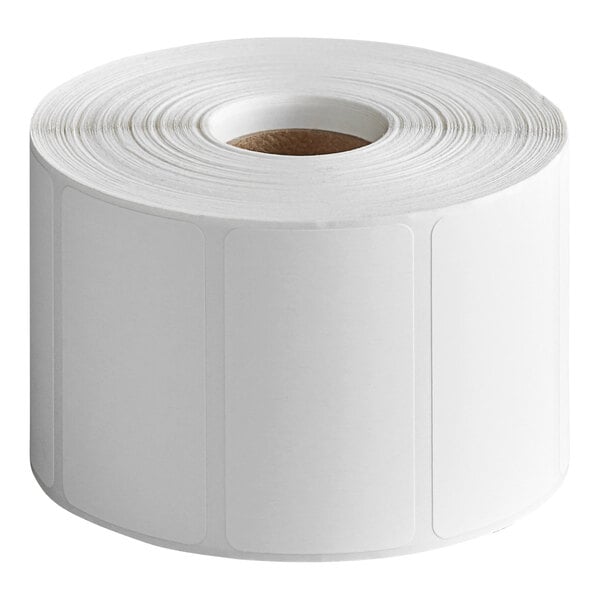 A roll of blank white rectangular labels with rounded corners.