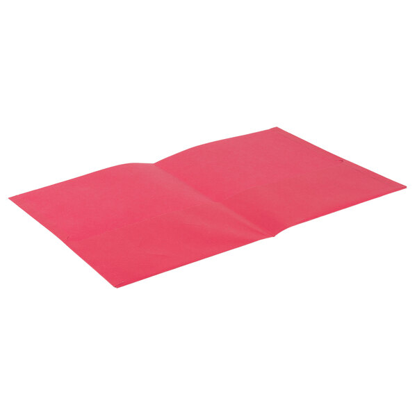 A red folded paper with embossed details.