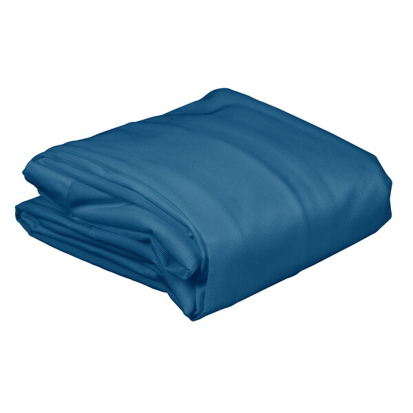 A folded blue Metro shelf cart cover on a white background.