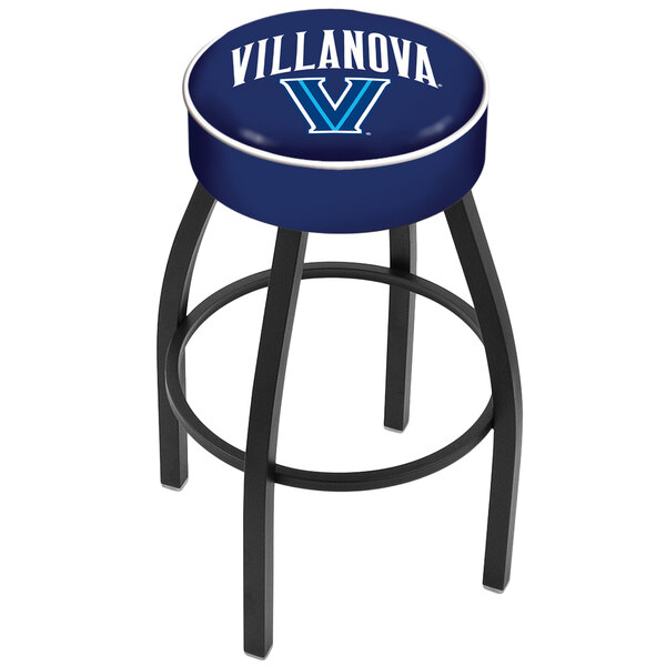 A blue Holland Bar Stool with the Villanova University logo on the seat.
