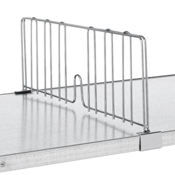 A Metro Super Erecta chrome shelf divider on a Metro chrome shelf.