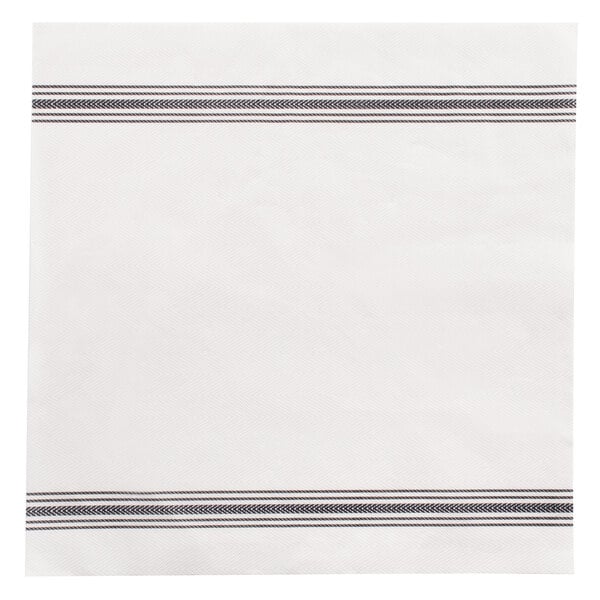 A white Hoffmaster dinner napkin with black dishtowel print lines.