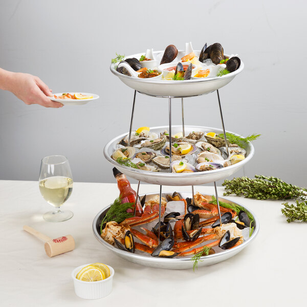 Choice 3Tier Seafood Tower Set with Small Aluminum Trays and Stand