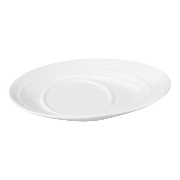 Bon Chef Slanted Oval 7 5/8" x 5 1/4" White Porcelain Saucer - 36/Case