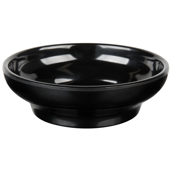 A black Thunder Group melamine salsa dish with a white background.