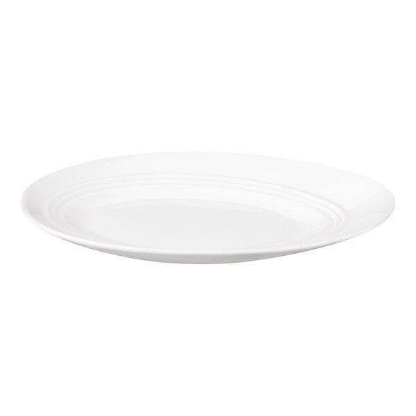 Bon Chef Slanted Oval 9 1/2" x 5 5/8" White Porcelain Plate - 24/Case