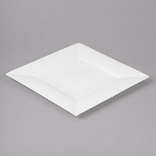 A white square Bon Chef plate with a wide rim.