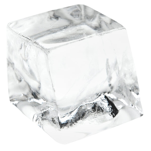 A clear gourmet ice cube on a white background.