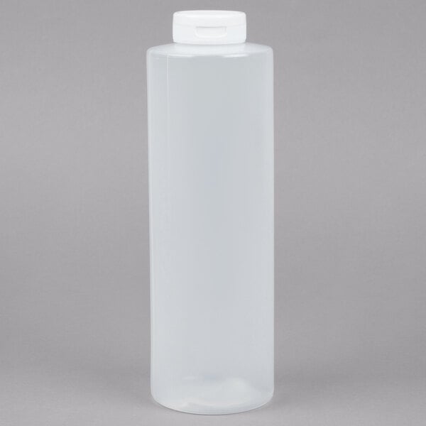A clear plastic Tablecraft squeeze bottle with a white flip lid.