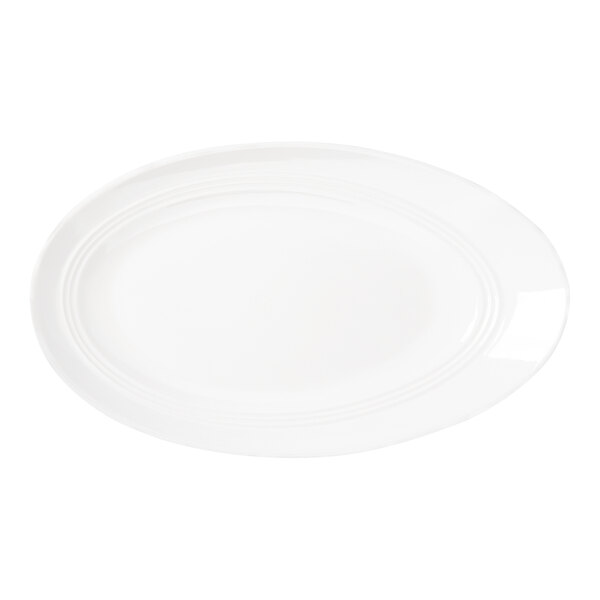 Bon Chef Slanted Oval 18" x 10 5/8" White Porcelain Plate - 6/Pack