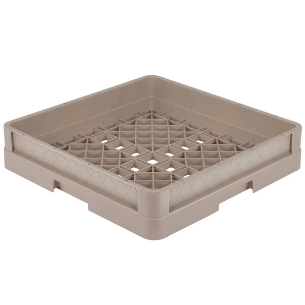 A beige Vollrath Traex rack with a grid pattern and closed sides.