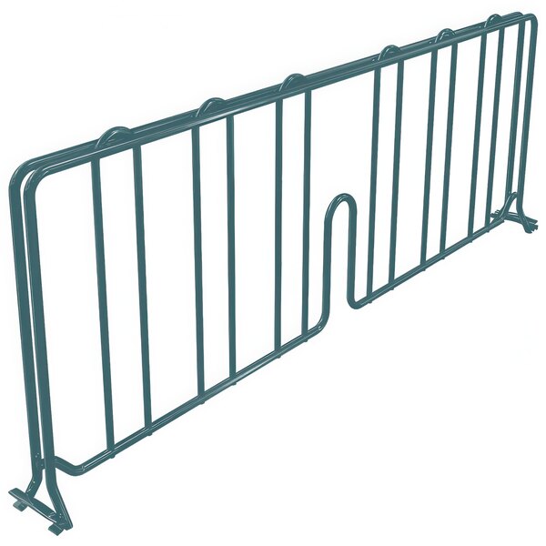 A black metal wire shelf divider with two bars on it.