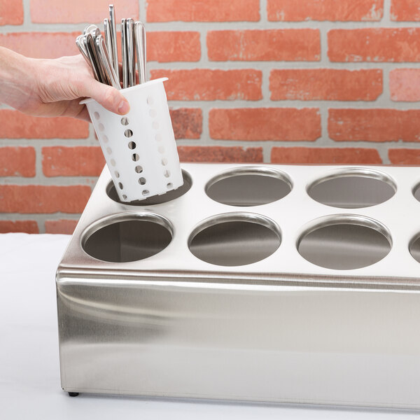 Choice Eight Hole Stainless Steel Flatware Cylinder Holder