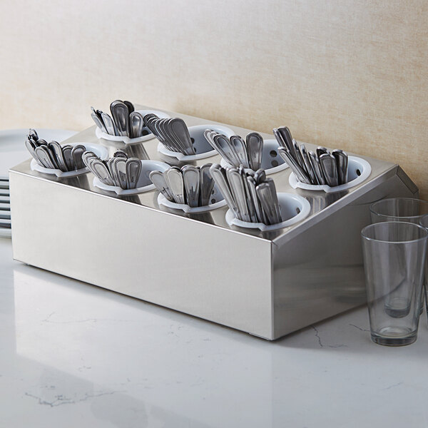 Choice Eight Hole Stainless Steel Flatware Cylinder Holder