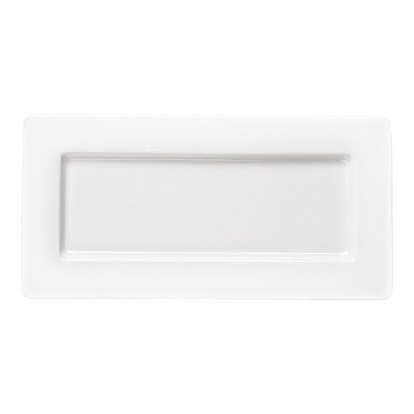 Bon Chef Wide Rim 12" x 6" White Bone China Rectangular Plate - 12/Case