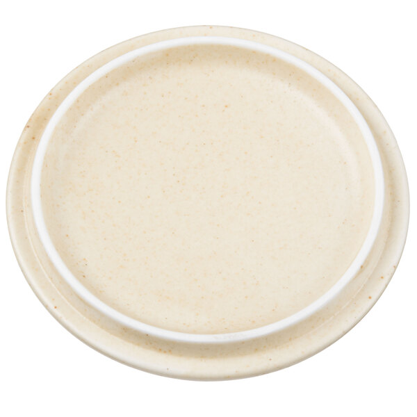 A white porcelain lid with a white rim.