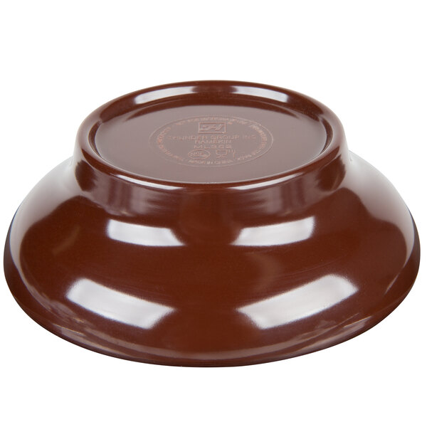 A brown Thunder Group melamine bowl.