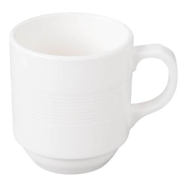 Bon Chef Stacked Lines 8 oz. White Porcelain Mug - 36/Case