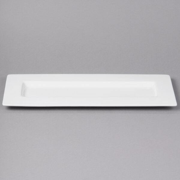 A white rectangular Bon Chef bone china plate.