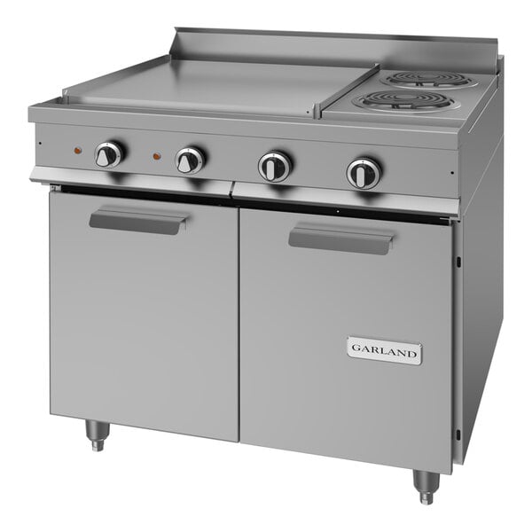 Garland 36ES32-3 Heavy-Duty Electric Range with 2 All-Purpose Top Sections, 2 Open Burners, and Storage Base - 208V, 1 Phase, 14.2 kW
