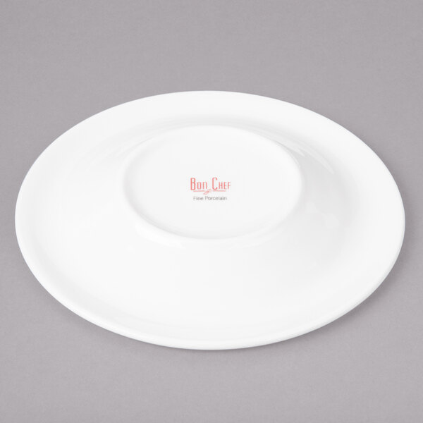 A white porcelain Bon Chef demi saucer with a round rim.