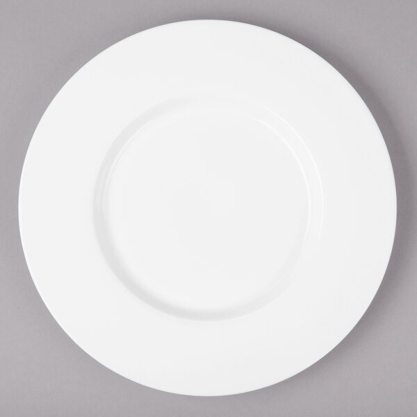 A Bon Chef white bone china bread and butter plate with a wide circular edge.
