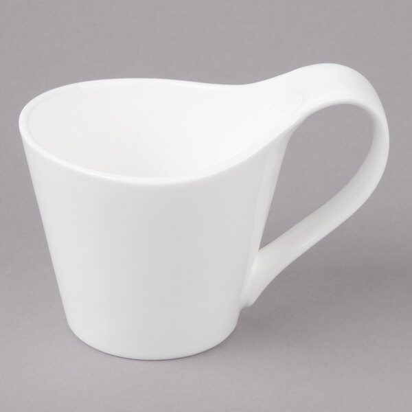 A white Bon Chef bone china cup with a handle.