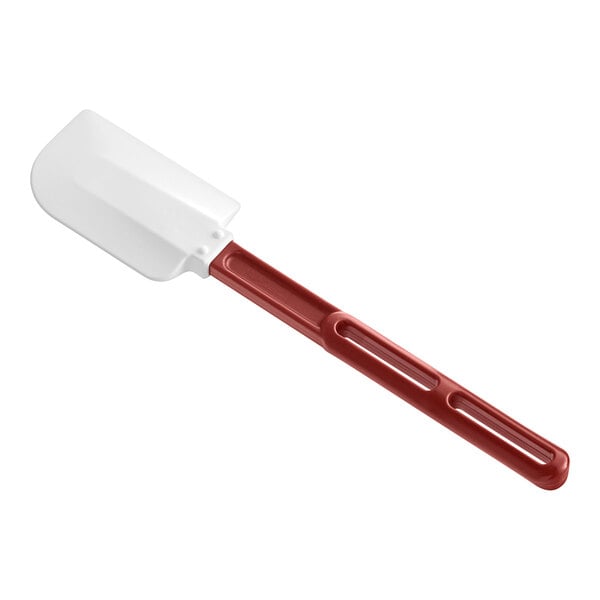 A red spatula with a white handle.