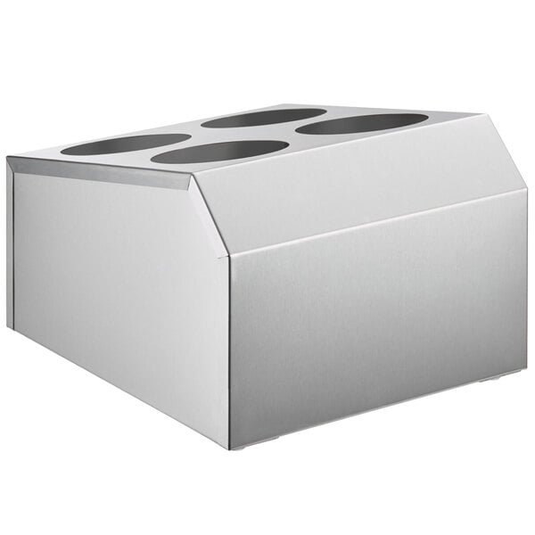 A stainless steel box with four compartments.