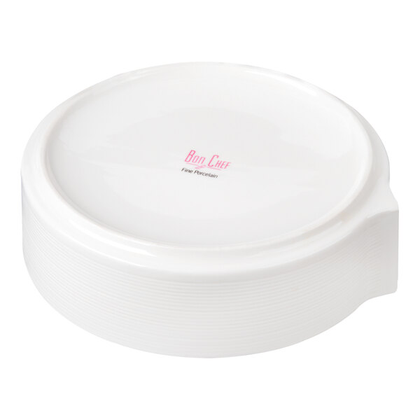 Bon Chef Stacked Lines 48 oz. White Porcelain Pasta Bowl - 8/Case