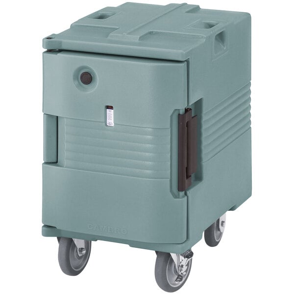 a grey plastic box with a black handle