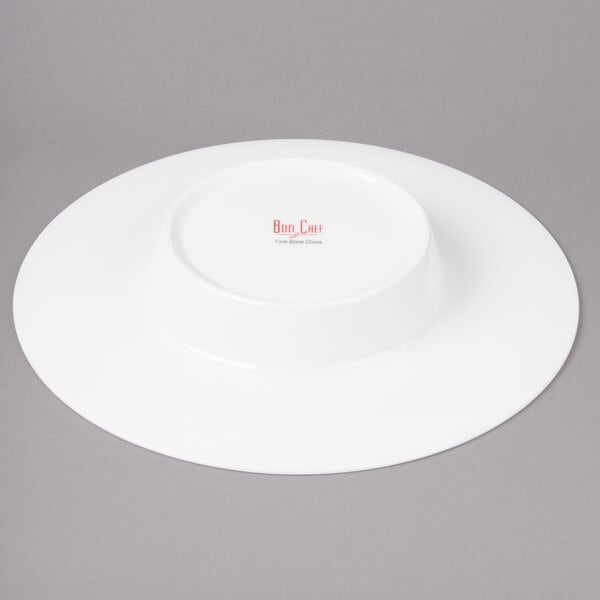 A white bone china pasta bowl with a wide round rim.