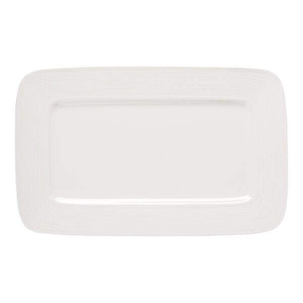Bon Chef Circles 12" x 7 1/2" White Porcelain Rectangular Plate - 12/Pack