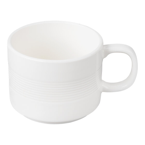 Bon Chef Stacked Lines 7 oz. White Porcelain Cup - 36/Case