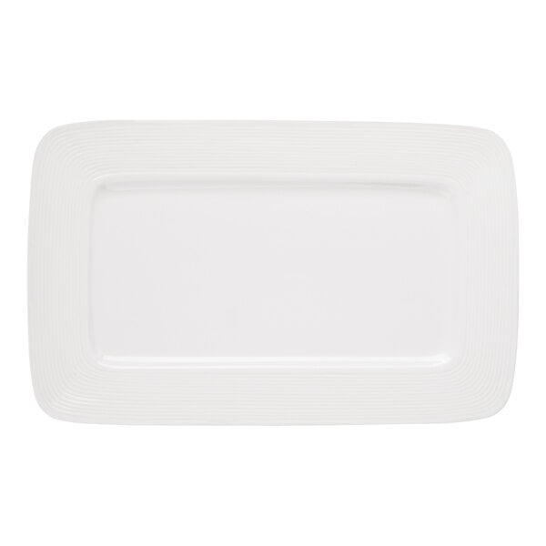 Bon Chef Circles 14" x 8 3/4" White Porcelain Rectangular Plate - 12/Pack