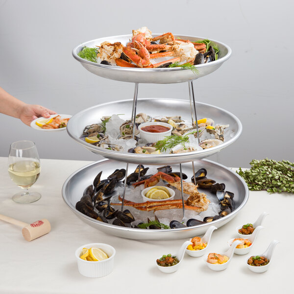 Choice 3Tier Seafood Tower Set with Large Aluminum Trays and Stand