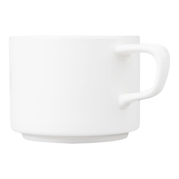 A plain white porcelain cup with a handle, shown against a white background.