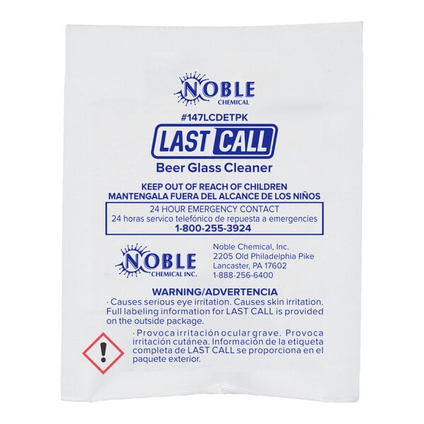 Noble Last Call 0.5 oz. Concentrated Manual Powdered Beer Glass Cleaner Packet - 100/Case