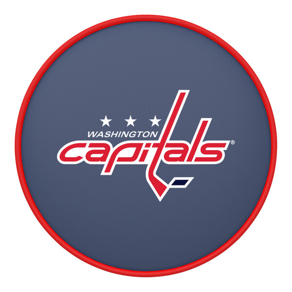A round padded bar stool seat featuring the Washington Capitals logo with a red border.