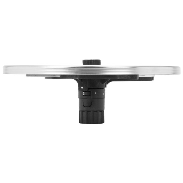 A silver and black Waring adjustable slicing disc with a black knob.