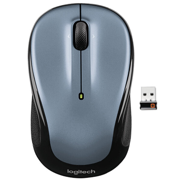 A close up of a Logitech M325 wireless mouse with black buttons.