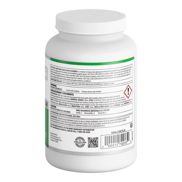 Noble 4 lb. / 64 oz. Last Call Concentrated Low Suds Powdered Bar Glass Cleaner