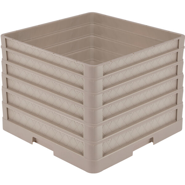 A Vollrath beige plastic dish rack with closed sides and beige extenders.