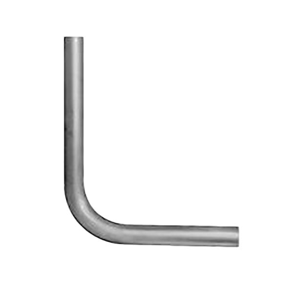 A Fisher metal overflow pipe with a curved end on a white background.