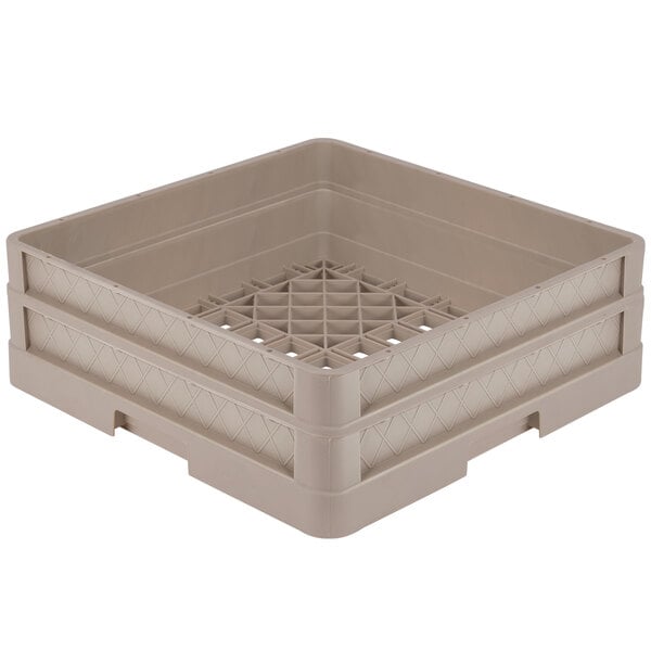 A white plastic Vollrath dish rack with closed sides and beige extenders.